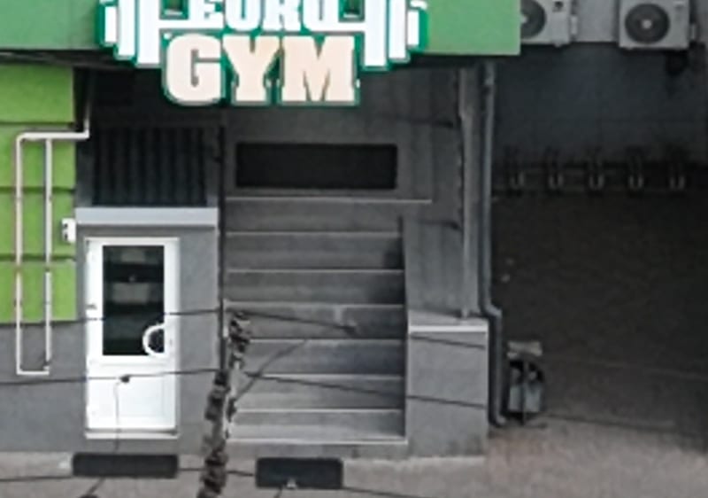The EURO GYM sign over the entrance to the sports club on the ground floor of a SAVO building