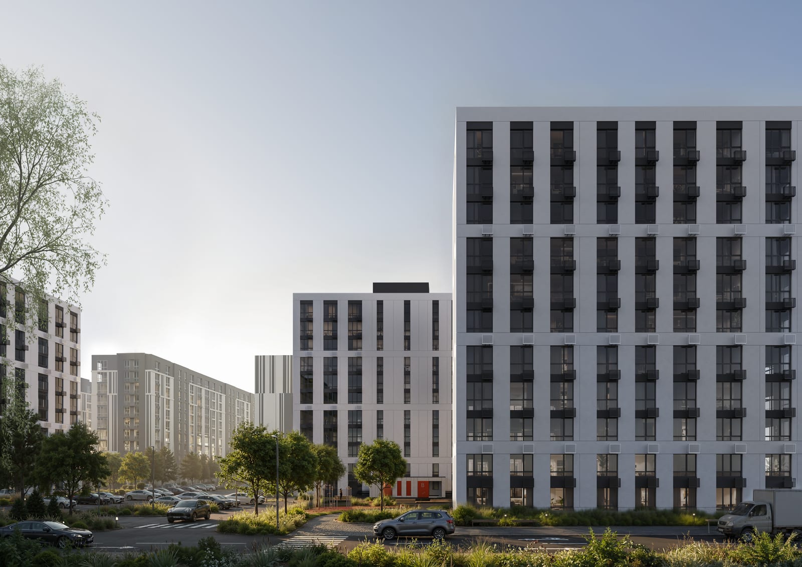 Project visualisation of the exteriors of the new SAVO blocks by day.